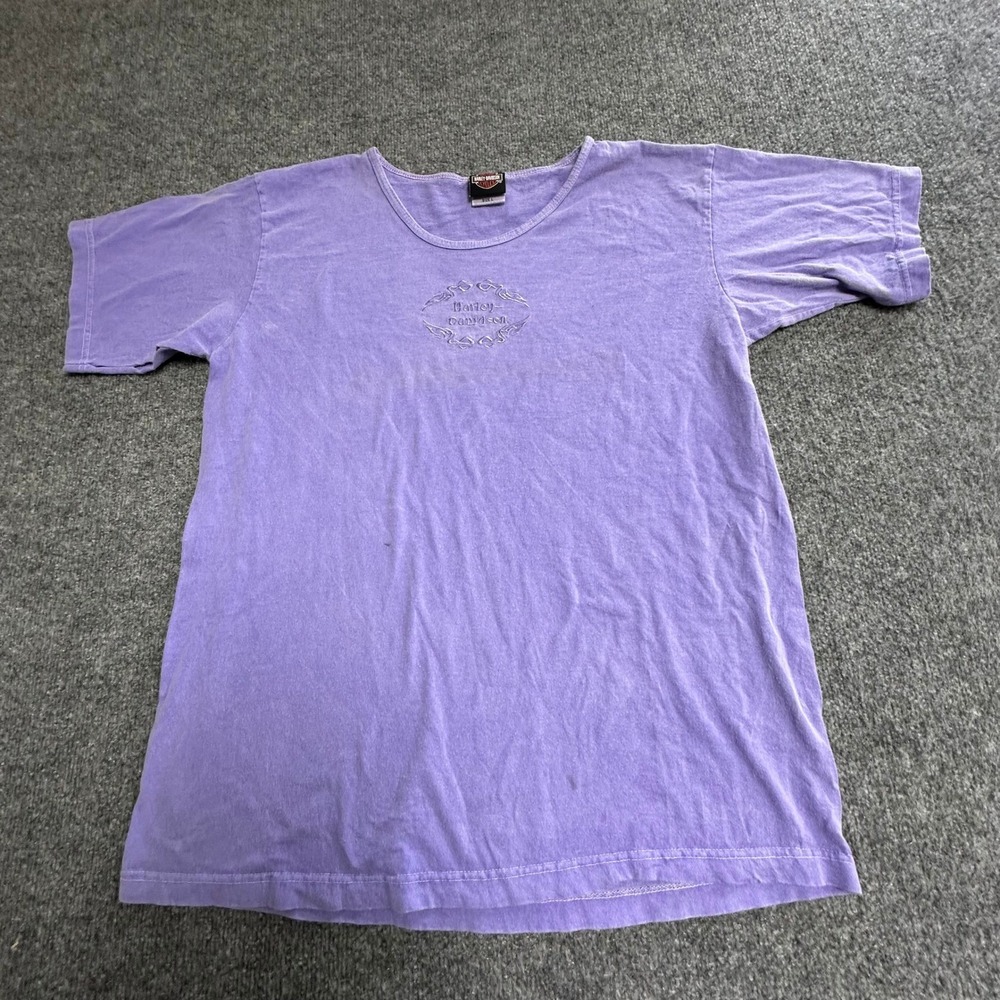 Harley Davidson T-Shirt Womens Size L Purple Embroidered Logo Biker Short Sleeve